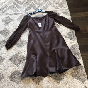 🏆 Teri Jon MIDI tulip flare silk chocolate dress